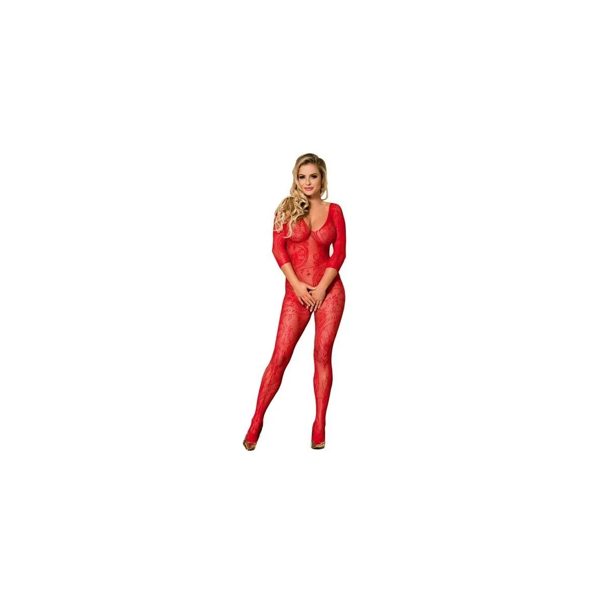 Bodystocking Red Open Sleeves Mid-Long