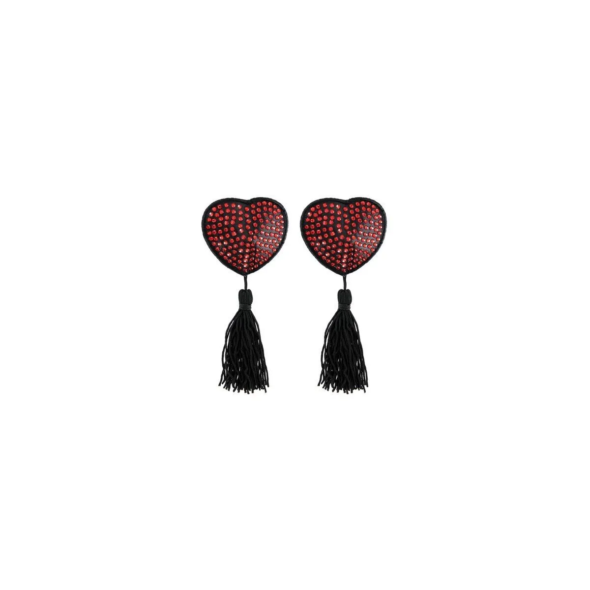 Cache Tetons Heart Strass Preto/Vermelho