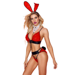 Sexy vermelho rabbit fantasia 5 peças
