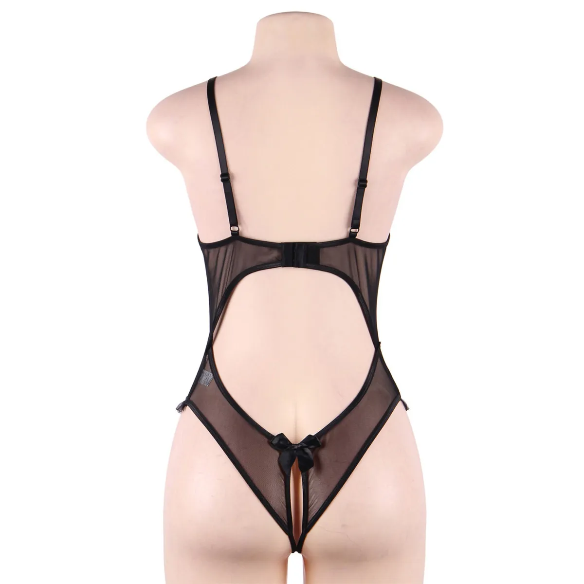 Body noir seins nus entre-jambes ouvert TU Noir