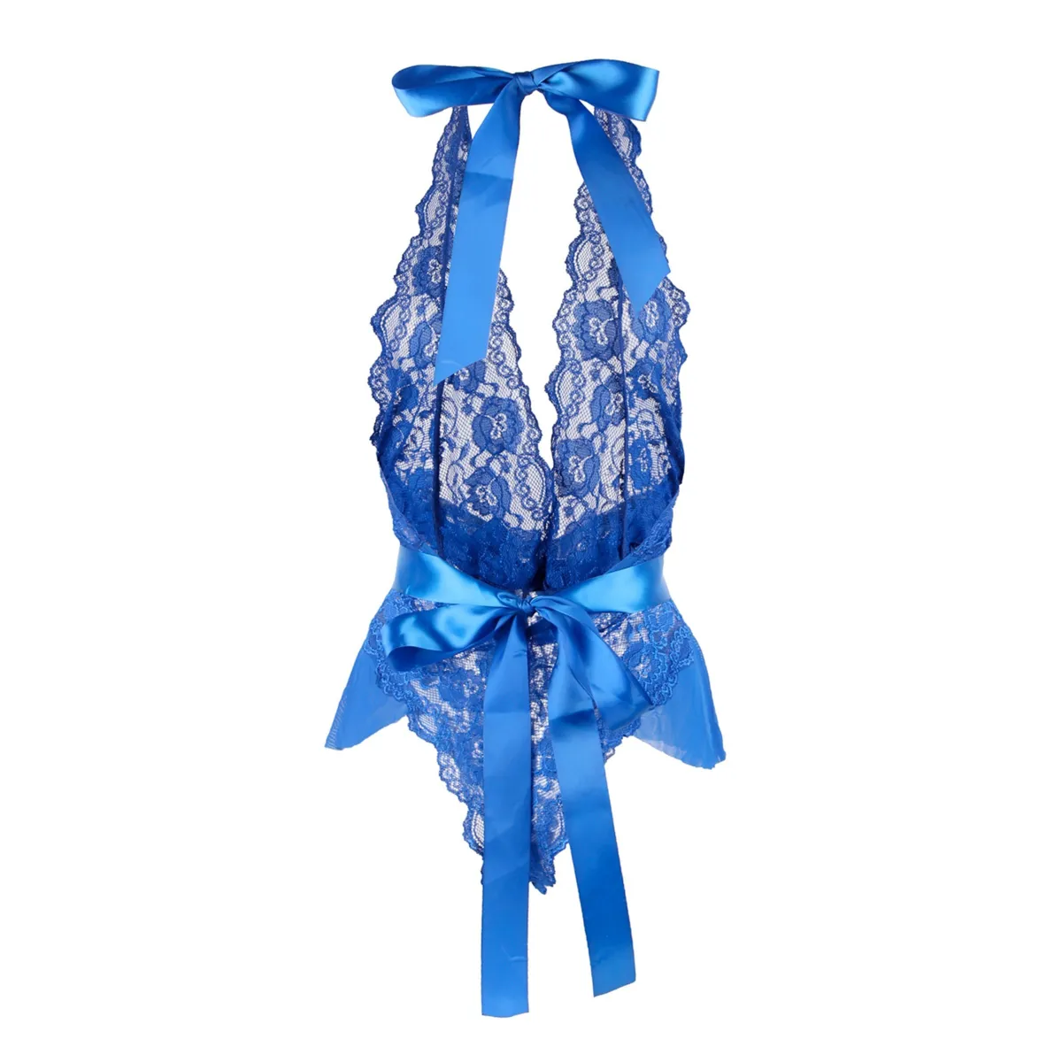 Lace blue body string with satin knot