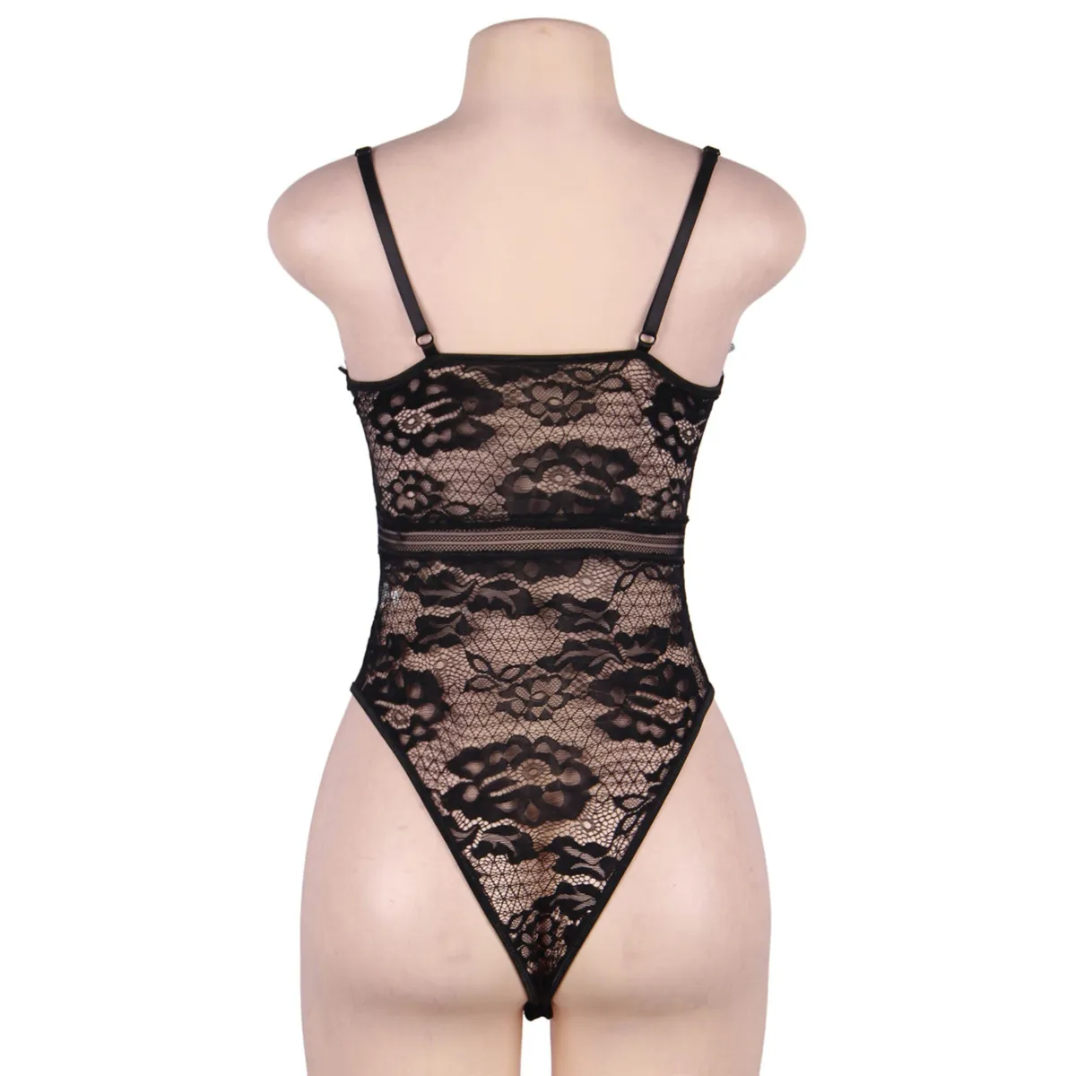 Body noir dentelle florale et satin