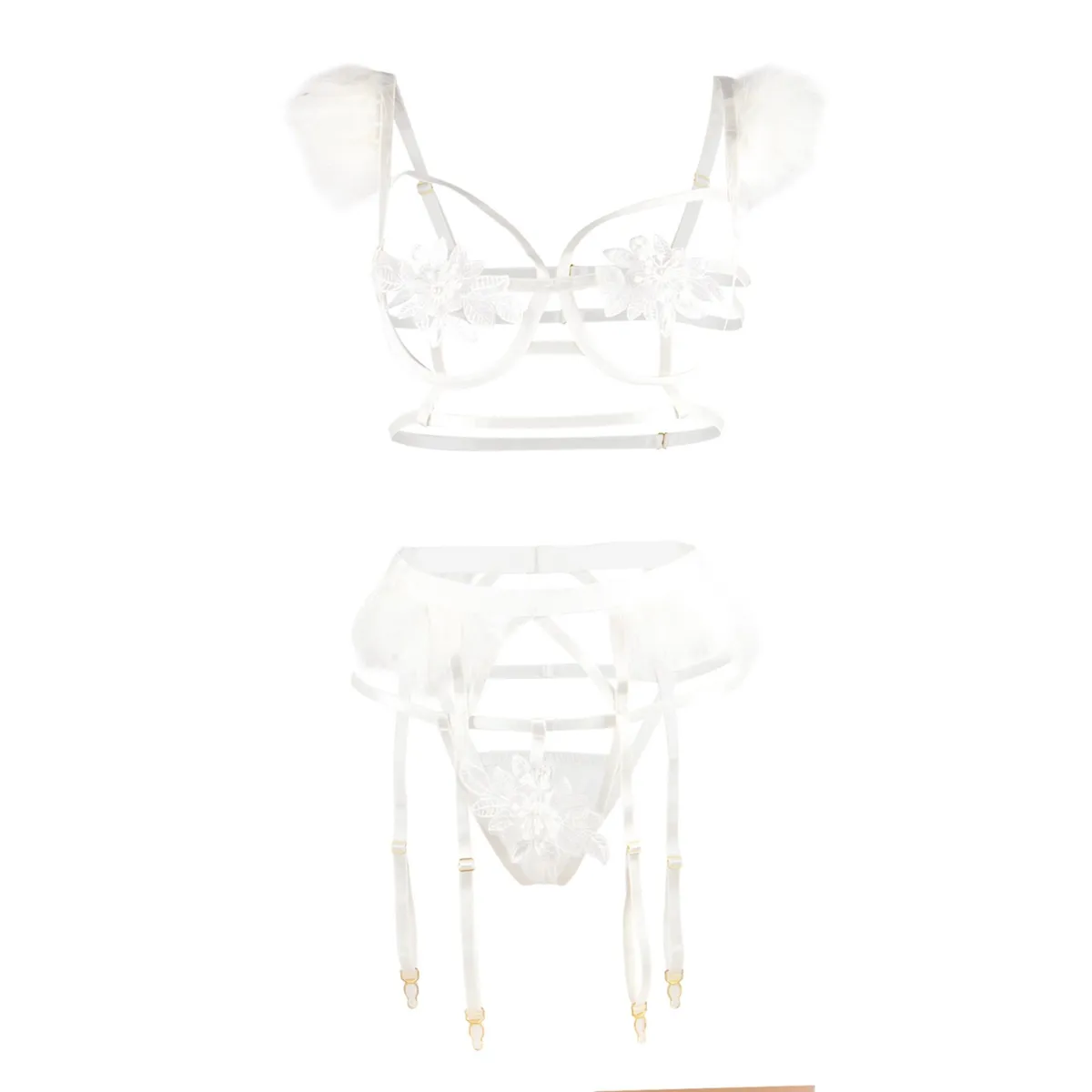 Ensemble lingerie blanc avec plumes duvet