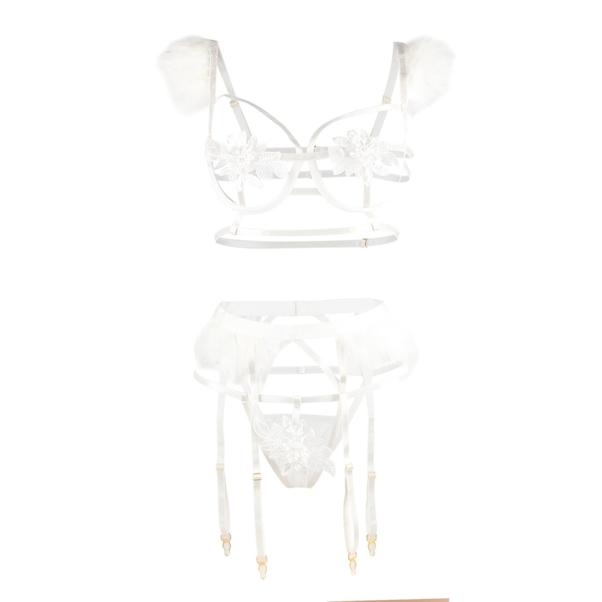 White lingerie set with down feathers