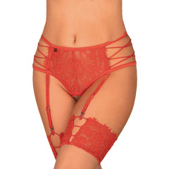 Red open string garter belt with lacing