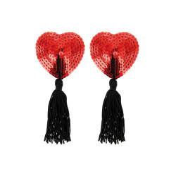 Fundas de pezón de corazón en lentejuelas rojas y pompones Paris Hollywood - 1