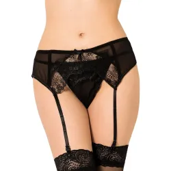 Porte-jarretelles noir maille dentelle et string Paris Hollywood - 1