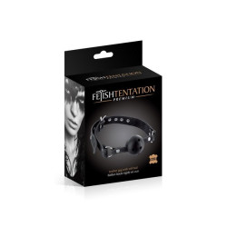 Black leather baillon ball with holes Fetish Tentation Premium - 1