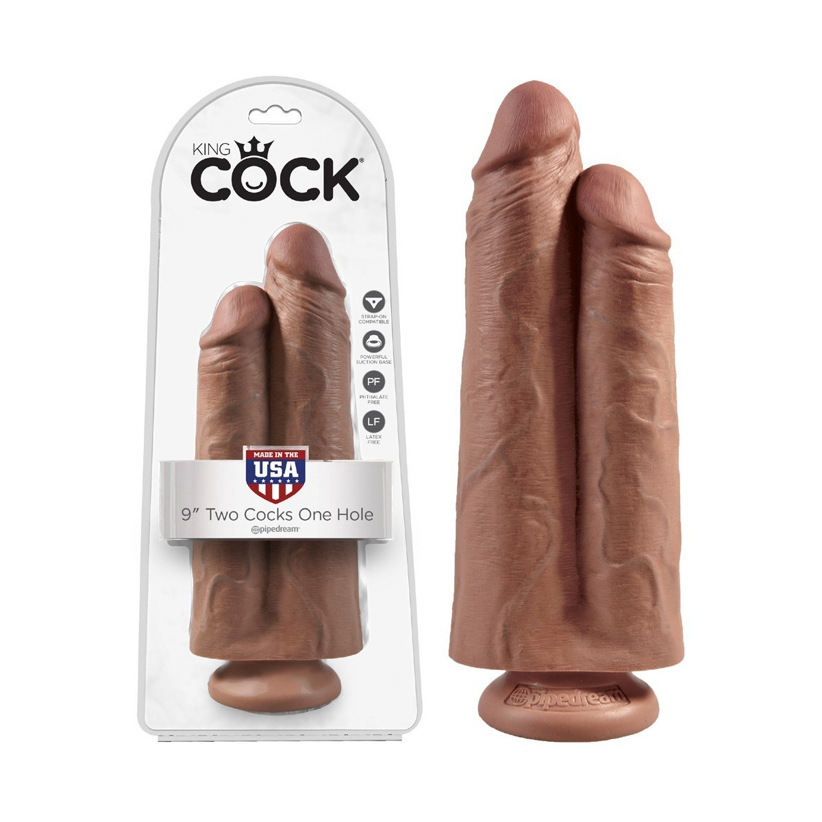 Double Dildo Cup Cup Tanned 2 Cock 1 Hole - 25 Cm