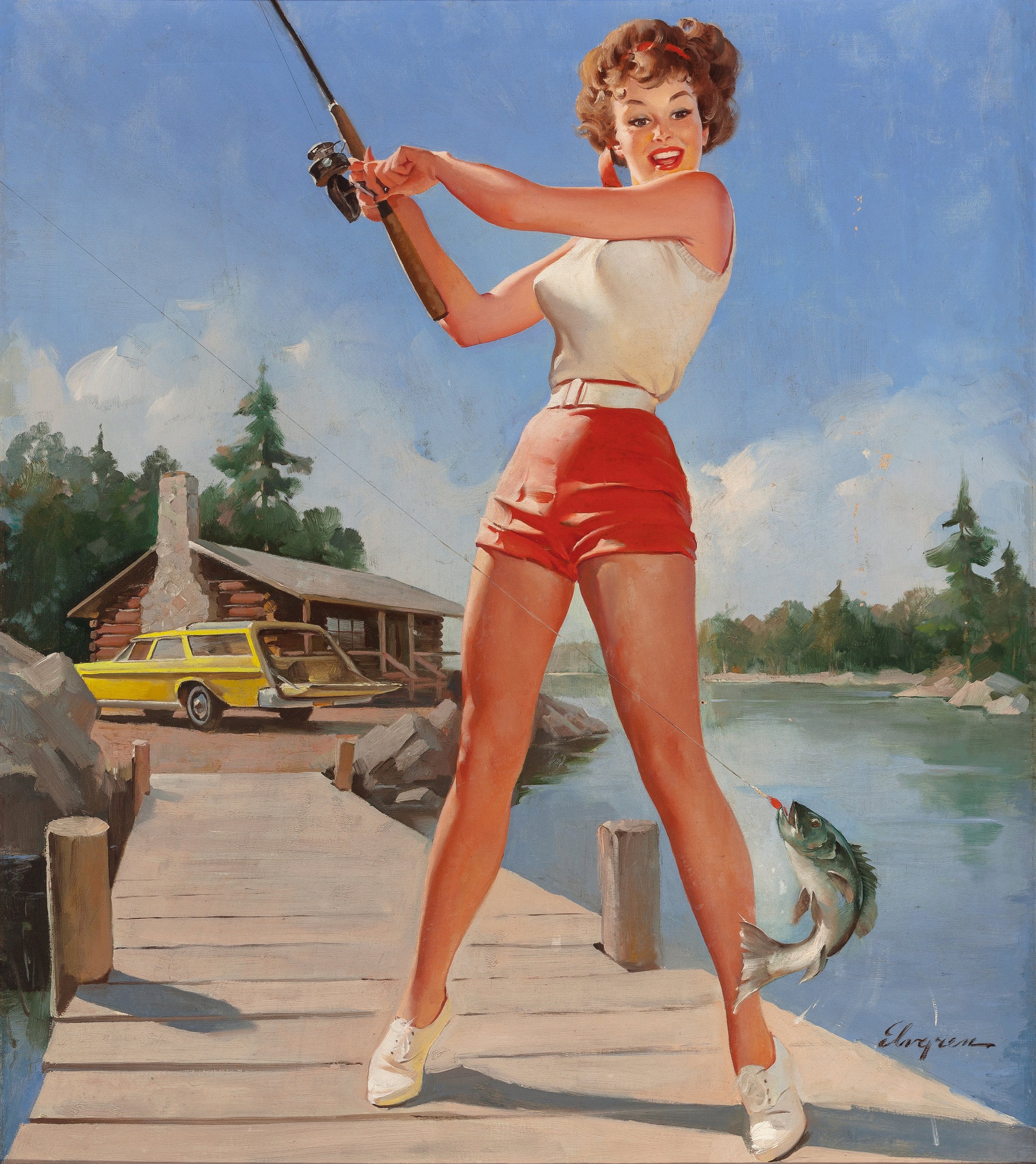A Good Catch (Girl Fishing), NAPA ad illustration