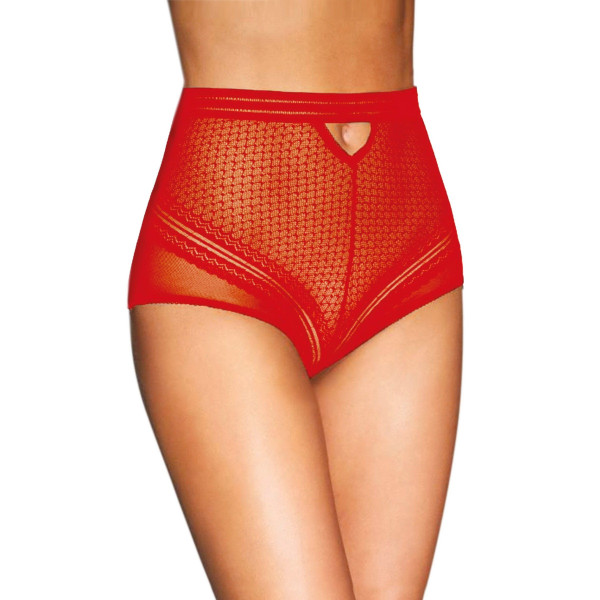 Sexy rojo bragas altas de malla fina